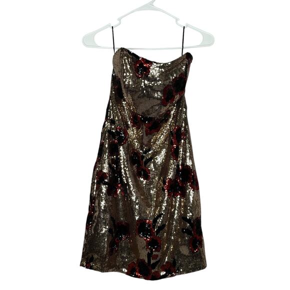 GUESS Women's Gold Grace Sequined Floral Mini Dress Size 6 New - Picture 1 of 12